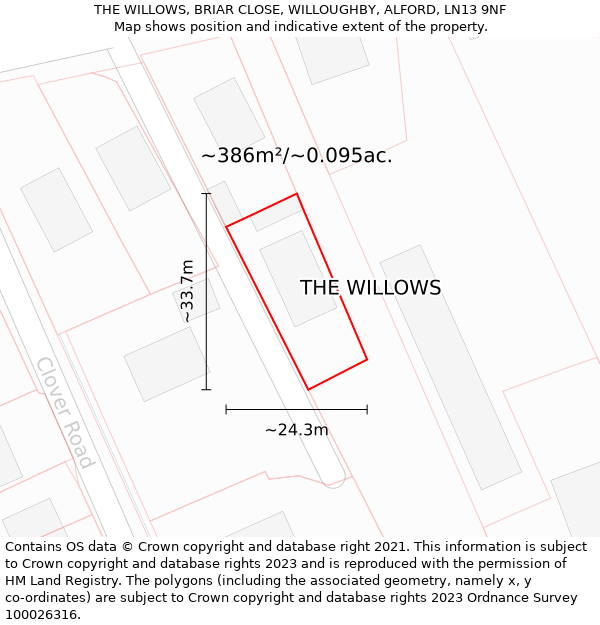 THE WILLOWS, BRIAR CLOSE, WILLOUGHBY, ALFORD, LN13 9NF: Plot and title map