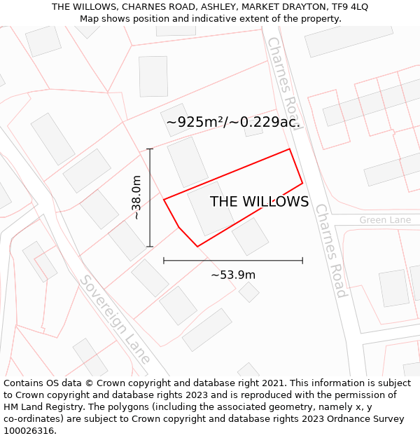 THE WILLOWS, CHARNES ROAD, ASHLEY, MARKET DRAYTON, TF9 4LQ: Plot and title map