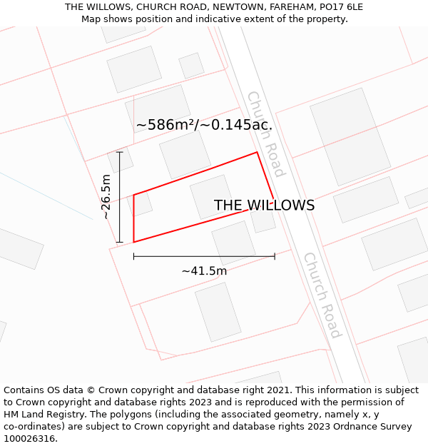 THE WILLOWS, CHURCH ROAD, NEWTOWN, FAREHAM, PO17 6LE: Plot and title map