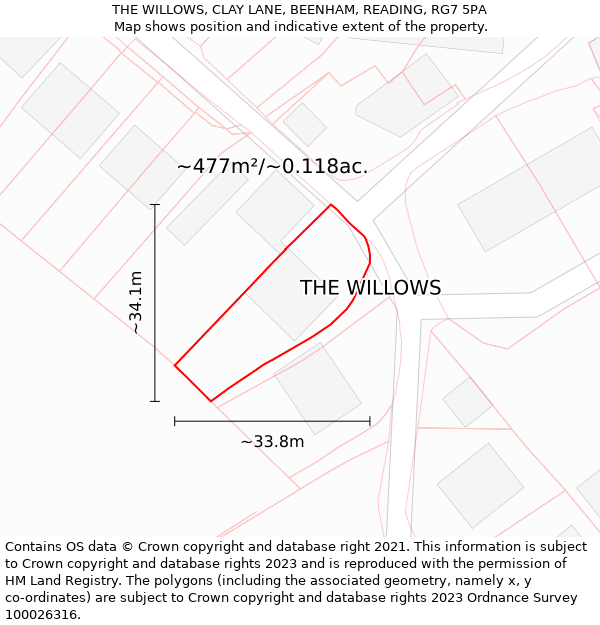 THE WILLOWS, CLAY LANE, BEENHAM, READING, RG7 5PA: Plot and title map