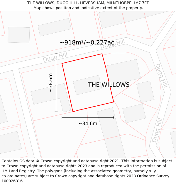 THE WILLOWS, DUGG HILL, HEVERSHAM, MILNTHORPE, LA7 7EF: Plot and title map