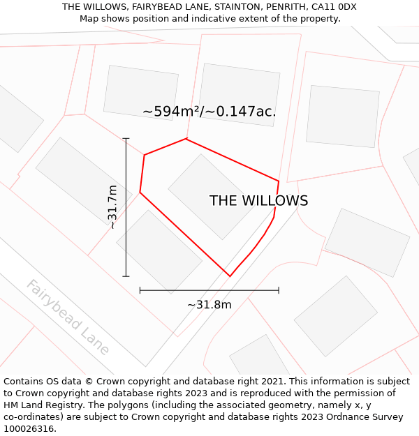 THE WILLOWS, FAIRYBEAD LANE, STAINTON, PENRITH, CA11 0DX: Plot and title map