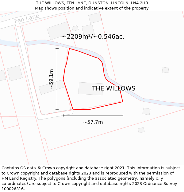 THE WILLOWS, FEN LANE, DUNSTON, LINCOLN, LN4 2HB: Plot and title map