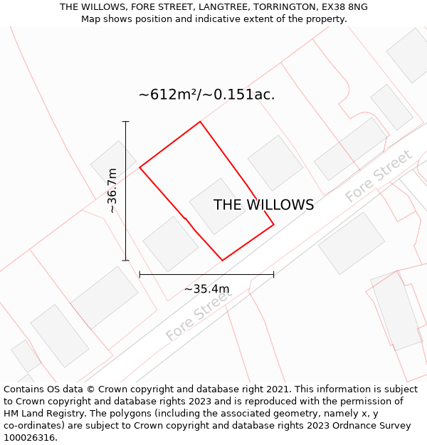 THE WILLOWS, FORE STREET, LANGTREE, TORRINGTON, EX38 8NG: Plot and title map