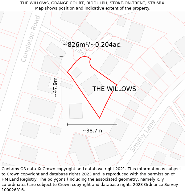 THE WILLOWS, GRANGE COURT, BIDDULPH, STOKE-ON-TRENT, ST8 6RX: Plot and title map