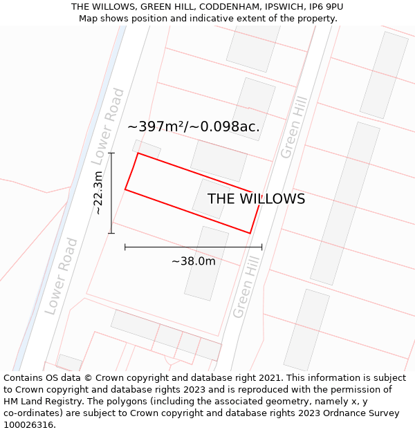 THE WILLOWS, GREEN HILL, CODDENHAM, IPSWICH, IP6 9PU: Plot and title map