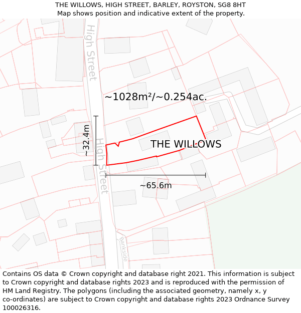 THE WILLOWS, HIGH STREET, BARLEY, ROYSTON, SG8 8HT: Plot and title map