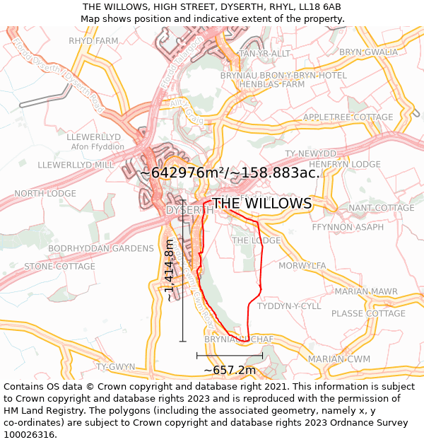 THE WILLOWS, HIGH STREET, DYSERTH, RHYL, LL18 6AB: Plot and title map