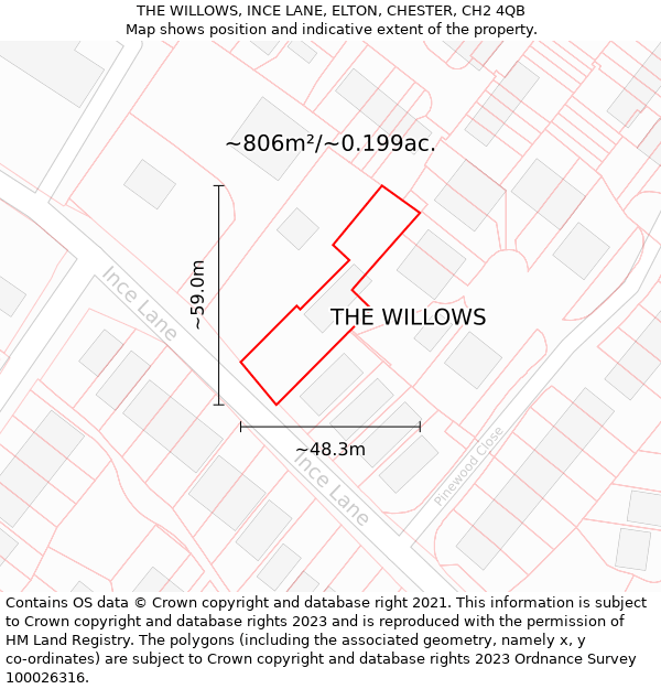 THE WILLOWS, INCE LANE, ELTON, CHESTER, CH2 4QB: Plot and title map