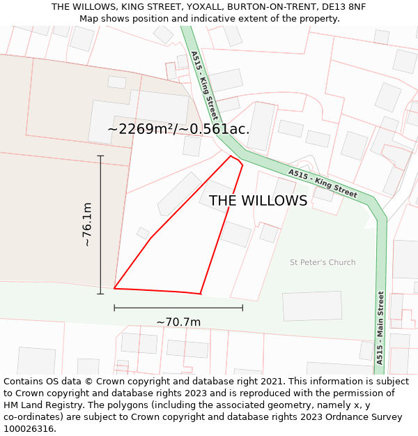 THE WILLOWS, KING STREET, YOXALL, BURTON-ON-TRENT, DE13 8NF: Plot and title map