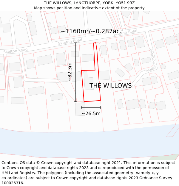 THE WILLOWS, LANGTHORPE, YORK, YO51 9BZ: Plot and title map