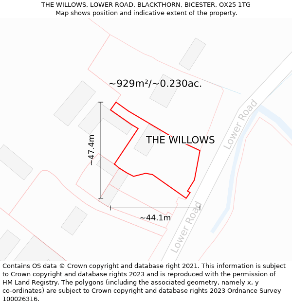 THE WILLOWS, LOWER ROAD, BLACKTHORN, BICESTER, OX25 1TG: Plot and title map