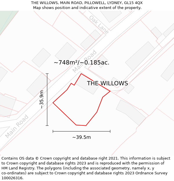 THE WILLOWS, MAIN ROAD, PILLOWELL, LYDNEY, GL15 4QX: Plot and title map