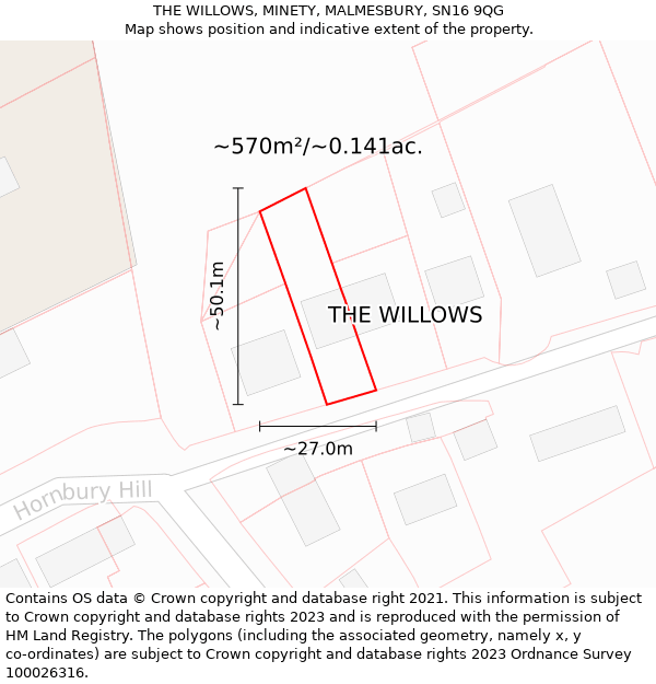 THE WILLOWS, MINETY, MALMESBURY, SN16 9QG: Plot and title map