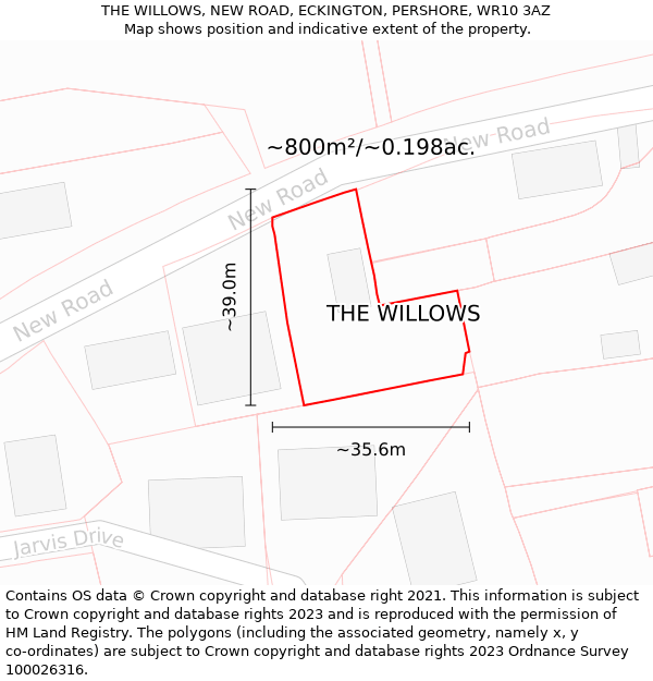 THE WILLOWS, NEW ROAD, ECKINGTON, PERSHORE, WR10 3AZ: Plot and title map
