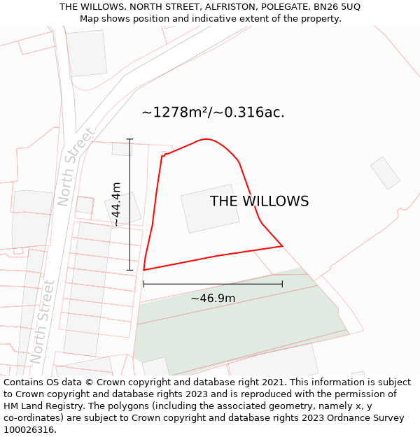 THE WILLOWS, NORTH STREET, ALFRISTON, POLEGATE, BN26 5UQ: Plot and title map