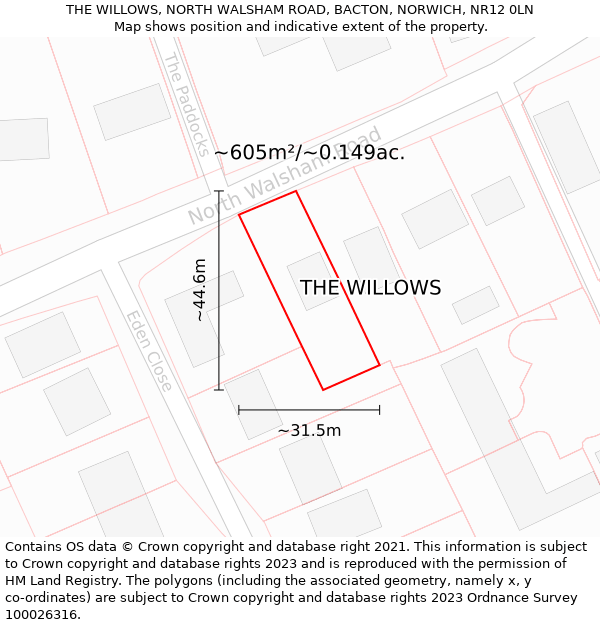 THE WILLOWS, NORTH WALSHAM ROAD, BACTON, NORWICH, NR12 0LN: Plot and title map