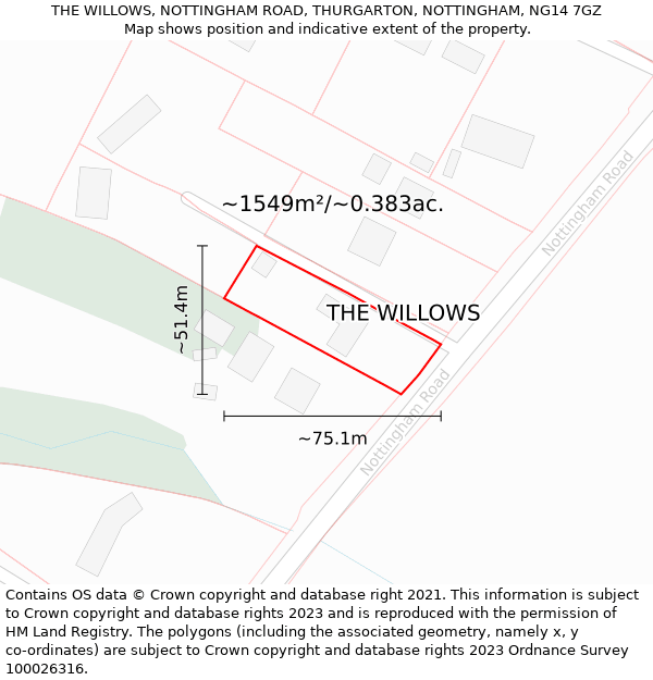 THE WILLOWS, NOTTINGHAM ROAD, THURGARTON, NOTTINGHAM, NG14 7GZ: Plot and title map