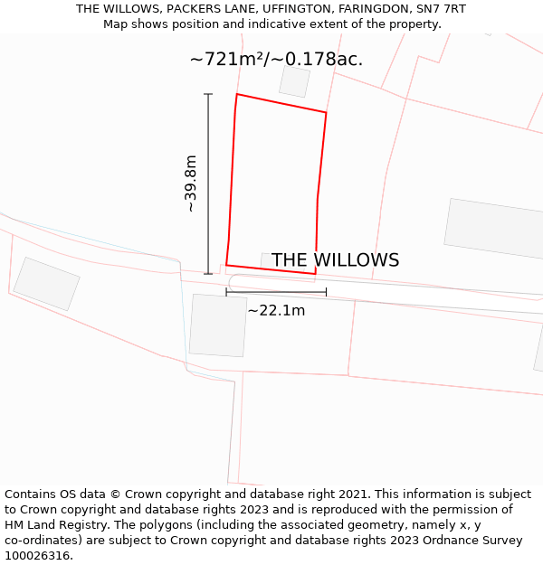 THE WILLOWS, PACKERS LANE, UFFINGTON, FARINGDON, SN7 7RT: Plot and title map