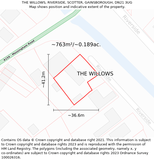 THE WILLOWS, RIVERSIDE, SCOTTER, GAINSBOROUGH, DN21 3UG: Plot and title map