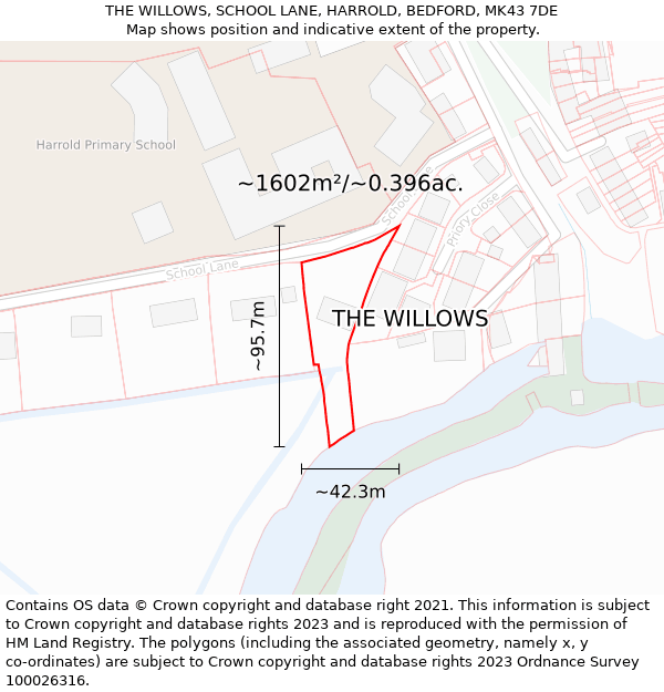 THE WILLOWS, SCHOOL LANE, HARROLD, BEDFORD, MK43 7DE: Plot and title map