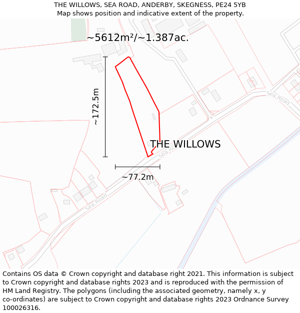 THE WILLOWS, SEA ROAD, ANDERBY, SKEGNESS, PE24 5YB: Plot and title map