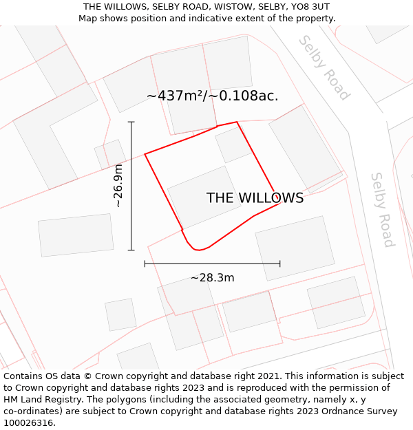 THE WILLOWS, SELBY ROAD, WISTOW, SELBY, YO8 3UT: Plot and title map