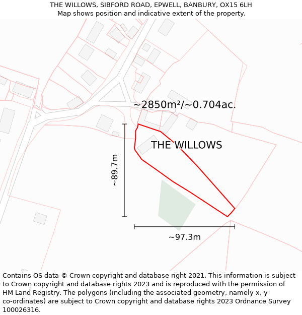 THE WILLOWS, SIBFORD ROAD, EPWELL, BANBURY, OX15 6LH: Plot and title map