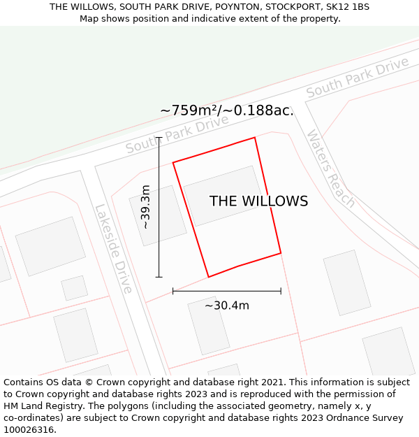 THE WILLOWS, SOUTH PARK DRIVE, POYNTON, STOCKPORT, SK12 1BS: Plot and title map