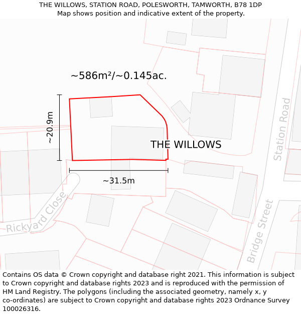 THE WILLOWS, STATION ROAD, POLESWORTH, TAMWORTH, B78 1DP: Plot and title map
