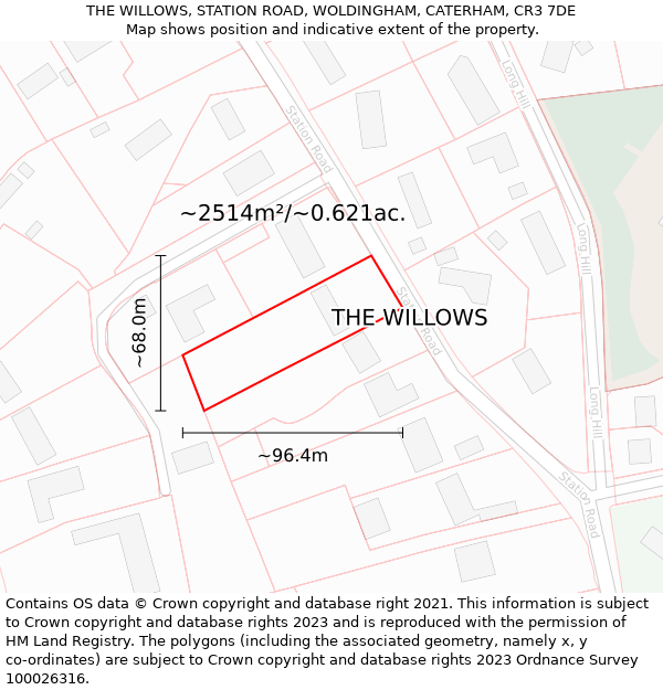 THE WILLOWS, STATION ROAD, WOLDINGHAM, CATERHAM, CR3 7DE: Plot and title map