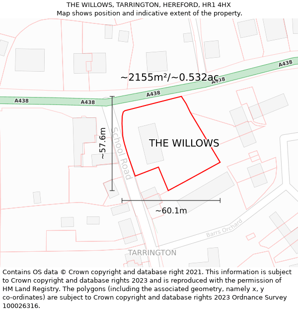 THE WILLOWS, TARRINGTON, HEREFORD, HR1 4HX: Plot and title map
