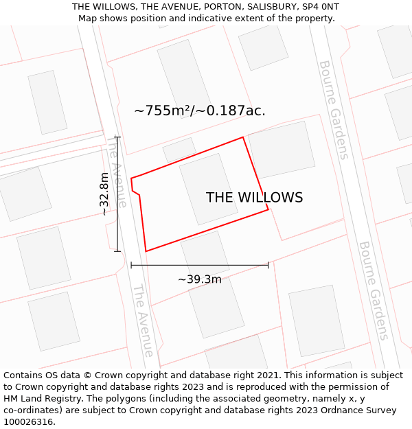 THE WILLOWS, THE AVENUE, PORTON, SALISBURY, SP4 0NT: Plot and title map