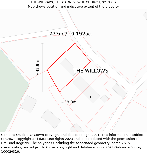 THE WILLOWS, THE CADNEY, WHITCHURCH, SY13 2LP: Plot and title map