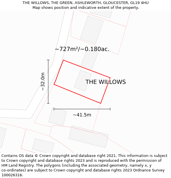 THE WILLOWS, THE GREEN, ASHLEWORTH, GLOUCESTER, GL19 4HU: Plot and title map