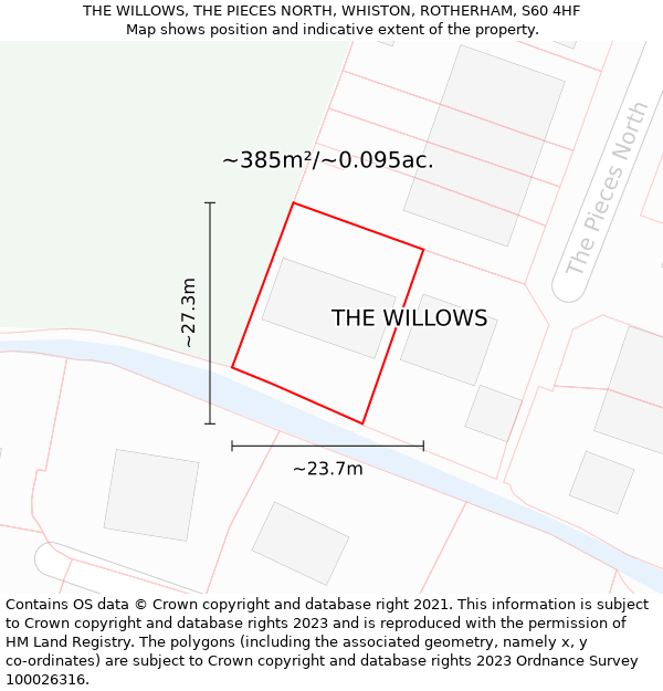 THE WILLOWS, THE PIECES NORTH, WHISTON, ROTHERHAM, S60 4HF: Plot and title map