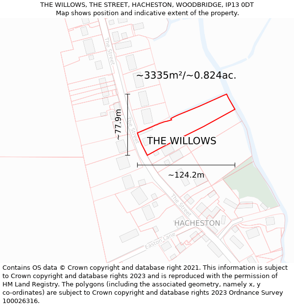 THE WILLOWS, THE STREET, HACHESTON, WOODBRIDGE, IP13 0DT: Plot and title map
