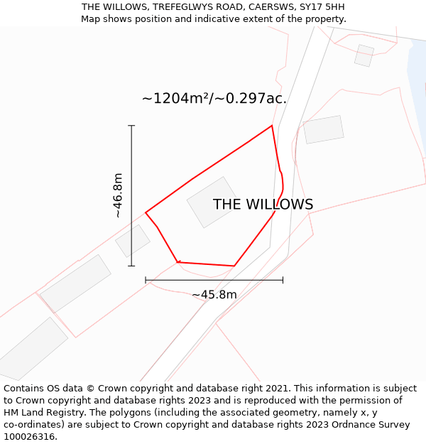 THE WILLOWS, TREFEGLWYS ROAD, CAERSWS, SY17 5HH: Plot and title map