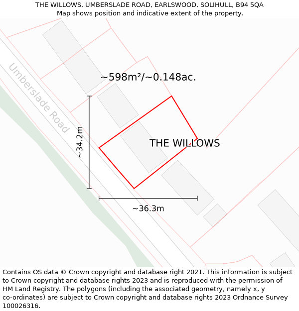 THE WILLOWS, UMBERSLADE ROAD, EARLSWOOD, SOLIHULL, B94 5QA: Plot and title map