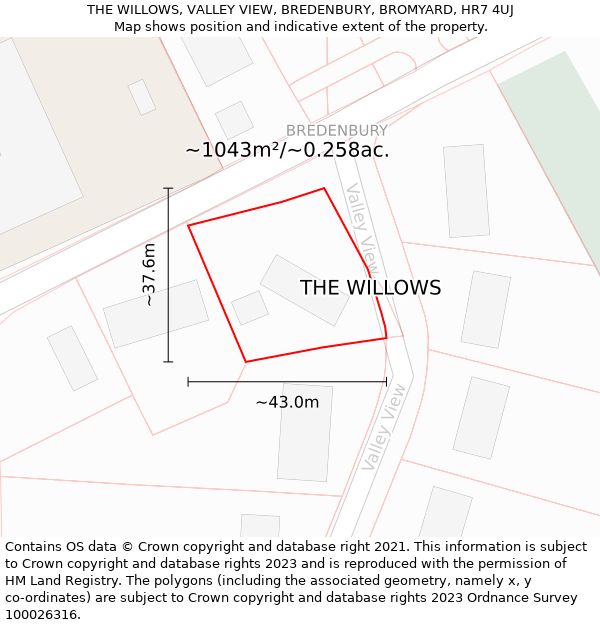 THE WILLOWS, VALLEY VIEW, BREDENBURY, BROMYARD, HR7 4UJ: Plot and title map