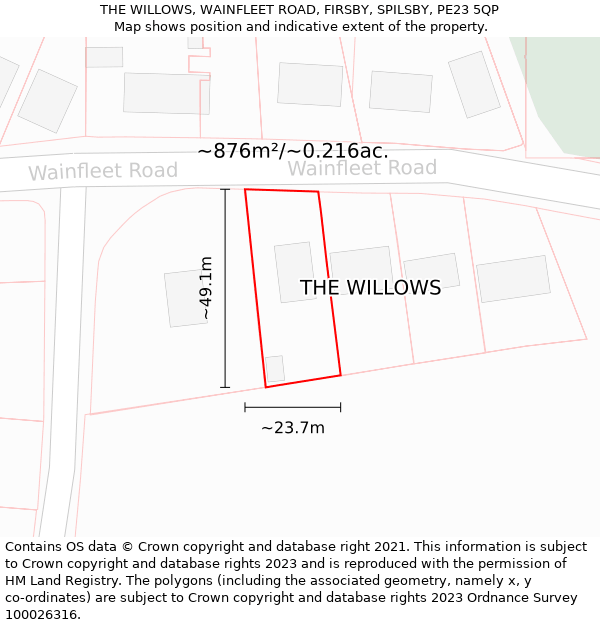 THE WILLOWS, WAINFLEET ROAD, FIRSBY, SPILSBY, PE23 5QP: Plot and title map