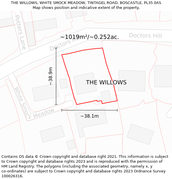 THE WILLOWS, WHITE SMOCK MEADOW, TINTAGEL ROAD, BOSCASTLE, PL35 0AS: Plot and title map