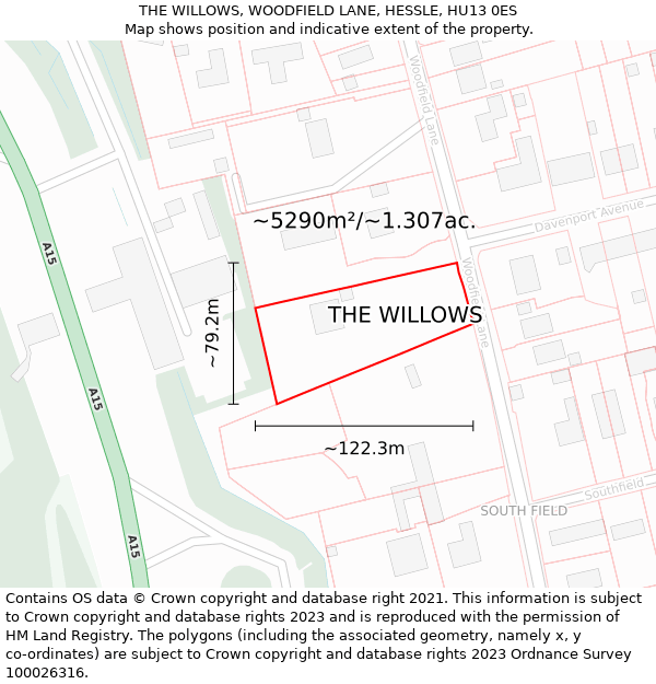 THE WILLOWS, WOODFIELD LANE, HESSLE, HU13 0ES: Plot and title map