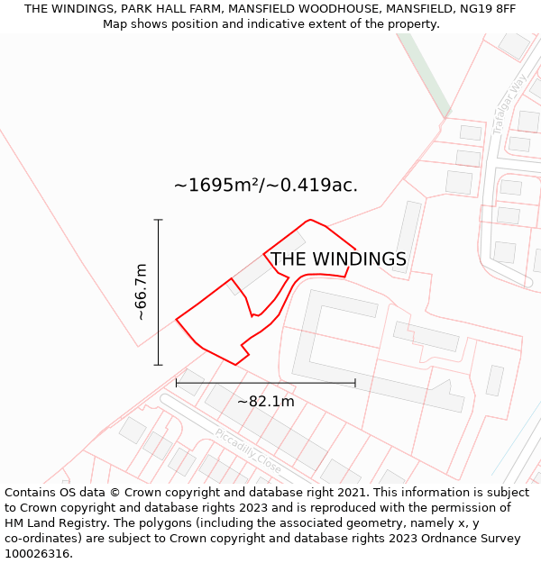 THE WINDINGS, PARK HALL FARM, MANSFIELD WOODHOUSE, MANSFIELD, NG19 8FF: Plot and title map