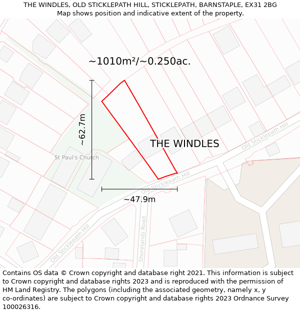 THE WINDLES, OLD STICKLEPATH HILL, STICKLEPATH, BARNSTAPLE, EX31 2BG: Plot and title map