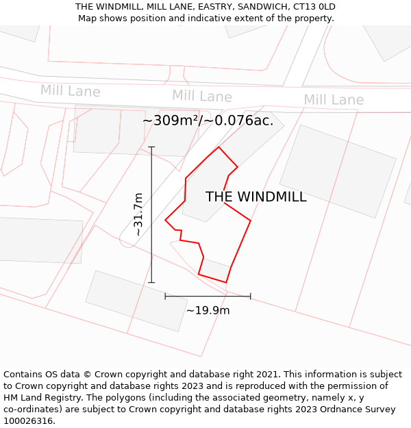 THE WINDMILL, MILL LANE, EASTRY, SANDWICH, CT13 0LD: Plot and title map