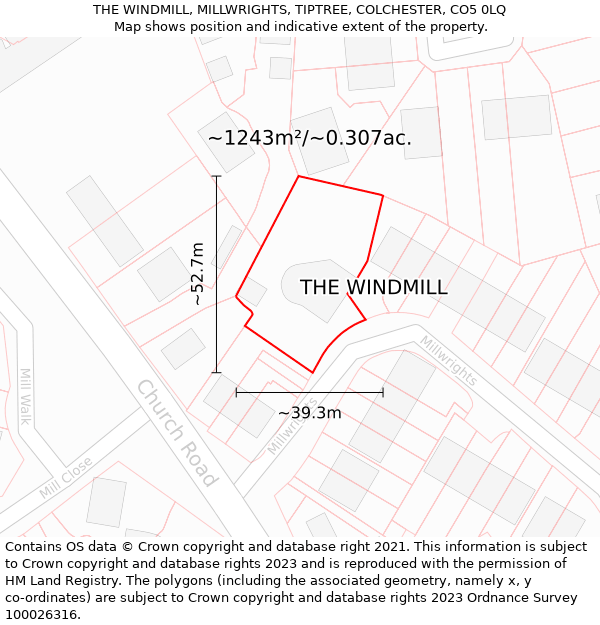THE WINDMILL, MILLWRIGHTS, TIPTREE, COLCHESTER, CO5 0LQ: Plot and title map