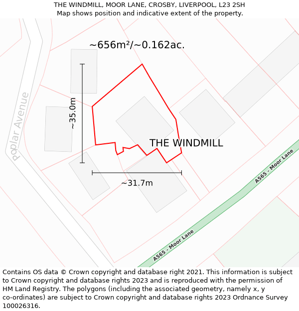 THE WINDMILL, MOOR LANE, CROSBY, LIVERPOOL, L23 2SH: Plot and title map