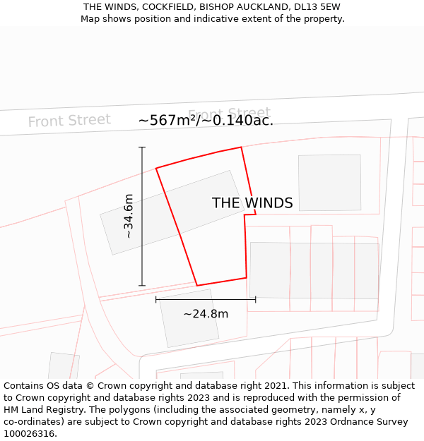 THE WINDS, COCKFIELD, BISHOP AUCKLAND, DL13 5EW: Plot and title map