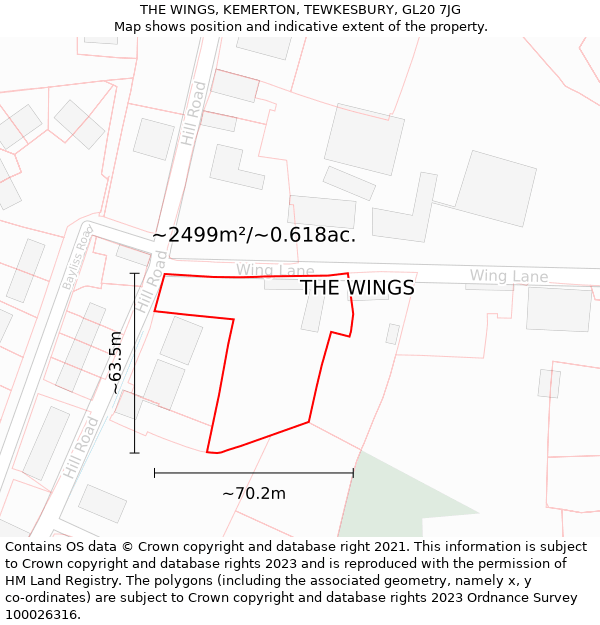 THE WINGS, KEMERTON, TEWKESBURY, GL20 7JG: Plot and title map